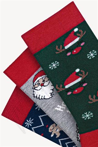 Mono Socks - 3lü Kutulu Noel Dede Hoho Desenli Yılbaşı Hediyelik Çorap