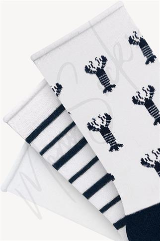 Mono Socks - 3lü İstakoz Desenli Lastiksiz Bambu Çorap