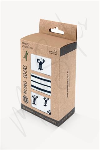 Mono Socks - 3lü İstakoz Desenli Lastiksiz Bambu Çorap