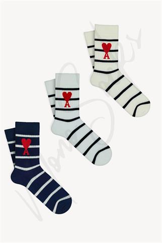 Mono Socks - 3lü Kalp A harfli Desenli Sevgililer Günü Özel Çorabı