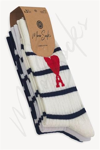 Mono Socks - 3lü Kalp A harfli Desenli Sevgililer Günü Özel Çorabı