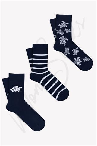 Mono Socks - 3lü Kaplumbağa Desenli Pamuklu Çorap