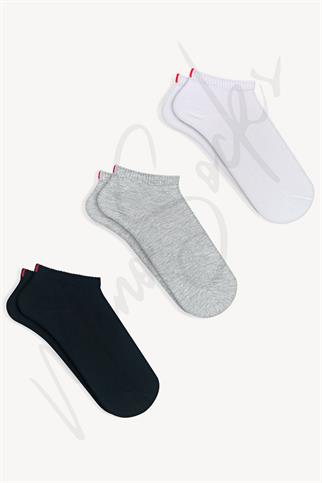 Mono Socks - 3lü Kırmızı Çentikli Dikişsiz Premium Pamuklu Patik Çorap
