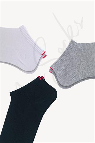 Mono Socks - 3lü Kırmızı Çentikli Dikişsiz Premium Pamuklu Patik Çorap