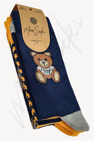 Mono Socks - 3lü Oyuncak Teddy Bear Ayıcık Desenli Çorap