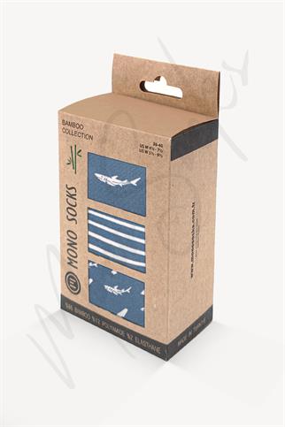 Mono Socks - 3lü Köpek Balığı Desenli Lastiksiz Bambu Çorap
