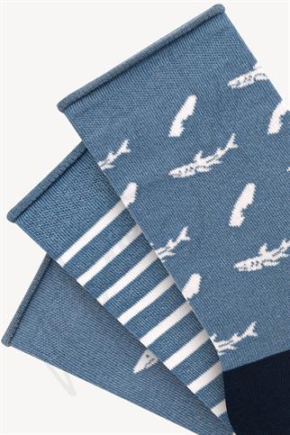 Mono Socks - 3lü Köpek Balığı Desenli Lastiksiz Bambu Çorap