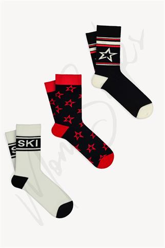 Mono Socks - 3lü Yıldız Desenli Kayak Ski Çorabı
