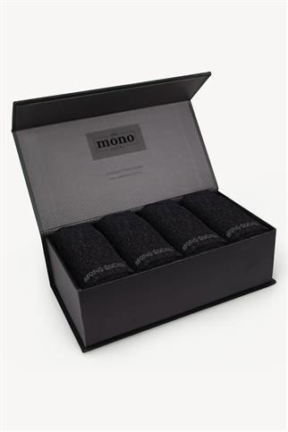 Mono Socks - 4lü Premium Kutulu Dikişsiz Düz Bamboo Antrasit Soket Çorap