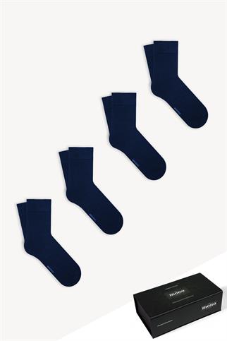 Mono Socks - 4lü Premium Kutulu Dikişsiz Düz Bamboo Lacivert Soket Çorap