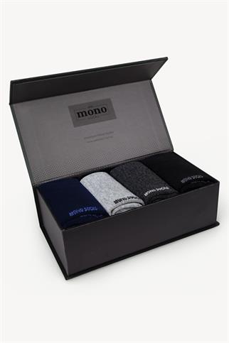 Mono Socks - 4lü Premium Kutulu Dikişsiz Düz Bamboo Mix Soket Çorap