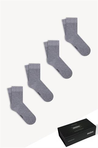 Mono Socks - 4lü Premium Kutulu Dikişsiz Düz Bamboo Gri Soket Çorap