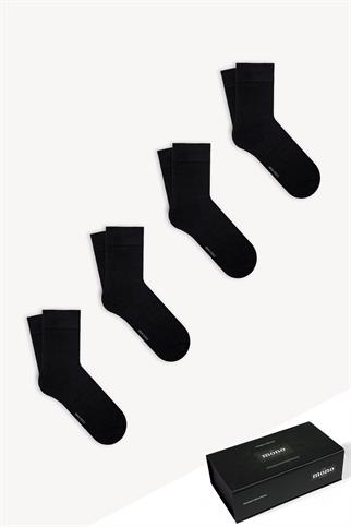 Mono Socks - 4lü Premium Kutulu Dikişsiz Düz Bamboo Siyah Soket Çorap