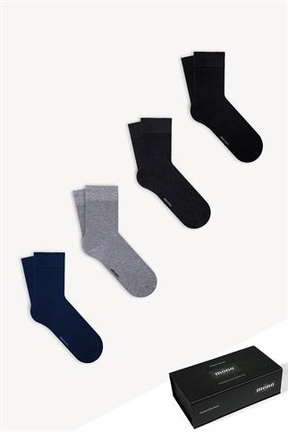 Mono Socks - 4lü Premium Kutulu Dikişsiz Düz Bamboo Mix Soket Çorap
