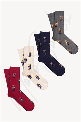 Mono Socks - 4'lü Teddy Bear Collection Desenli Pamuklu Çorap - Desenli Pamuklu Çoraplar - Mono Socks - Özel Tasarım Çoraplar