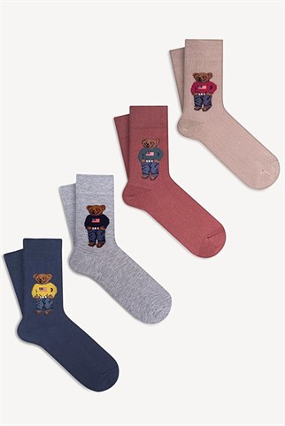 Mono Socks - 4lü Teddy Bear Pamuklu Çorap