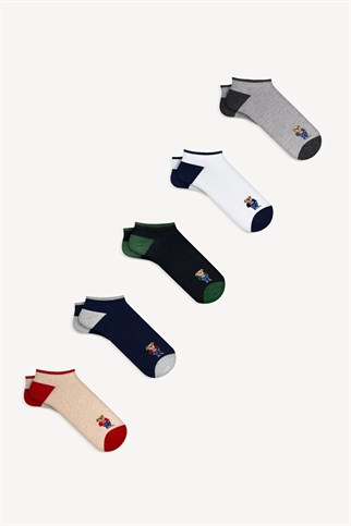 Mono Socks - 5li Küçük Teddy Bear Desenli Patik Çorap