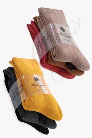 Mono Socks - 6lı Pamuklu Kalın Kışlık Renkli Havlu Çorap