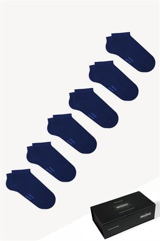 Mono Socks - 6lı Premium Kutulu Dikişsiz Düz Bambu Patik Çorap Lacivert