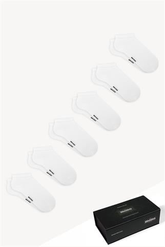 Mono Socks - 6lı Premium Kutulu Dikişsiz Düz Bambu Patik Çorap Beyaz