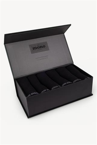 Mono Socks - 6lı Premium Kutulu Dikişsiz Düz Bambu Patik Çorap siyah