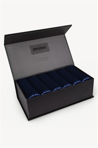 Mono Socks - 6lı Premium Kutulu Dikişsiz Düz Bambu Patik Çorap Lacivert