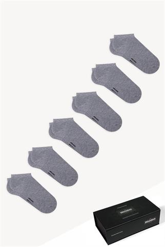 Mono Socks - 6lı Premium Kutulu Dikişsiz Düz Bambu Patik Çorap Gri