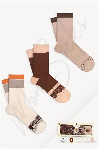 Mono Socks - 3lü Brown Exposed Mix Series Pamuklu Donut Çorap