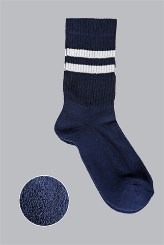 Mono Socks - 3lü Çizgili Taban Altı Havlu Fitilli Tenis Çorabı