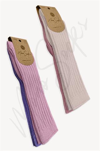 Mono Socks - 4lü Çocuk Kabartmalı Diz Altı Çorap - Pembe