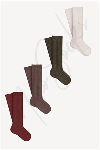 Mono Socks - 4lü Çocuk Kabartmalı Diz Altı Çorap - Kahverengi