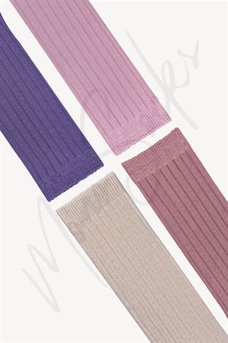 Mono Socks - 4lü Çocuk Kabartmalı Diz Altı Çorap - Pembe