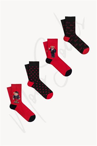 Mono Socks - 4lü Hediye Kutulu Teddy Bear Sevgililer Günü Çorabı