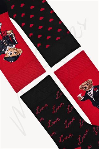 Mono Socks - 4lü Hediye Kutulu Teddy Bear Sevgililer Günü Çorabı