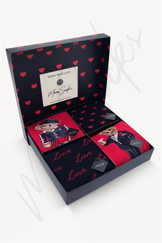 Mono Socks - 4lü Hediye Kutulu Teddy Bear Sevgililer Günü Çorabı