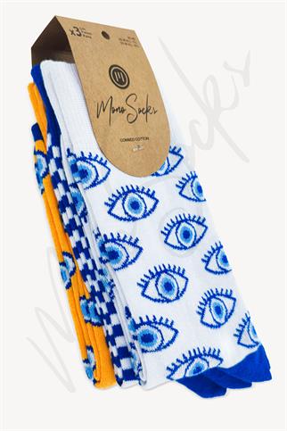 Mono Socks - 3lü Nazar Boncuklu Pamuklu Çorap Seti