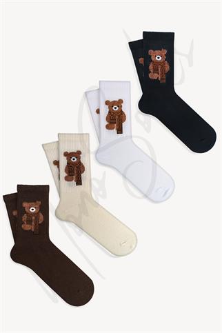 Mono Socks - 4lü Peluş Teddy Bear Tenis Çorap