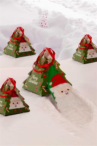 Mono Socks - Tekli Kutulu Sakallı Püsküllü Noel Baba Yılbaşı Hediyelik Çorap