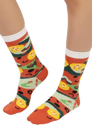 Mono Socks - Tekli Vege Pizza Pamuklu Çorap