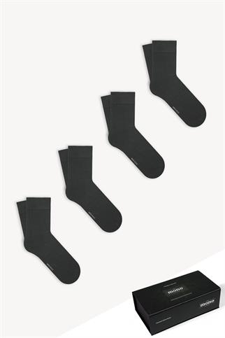 Mono Socks - 4lü Premium Kutulu Dikişsiz Düz Bamboo Füme Soket Çorap