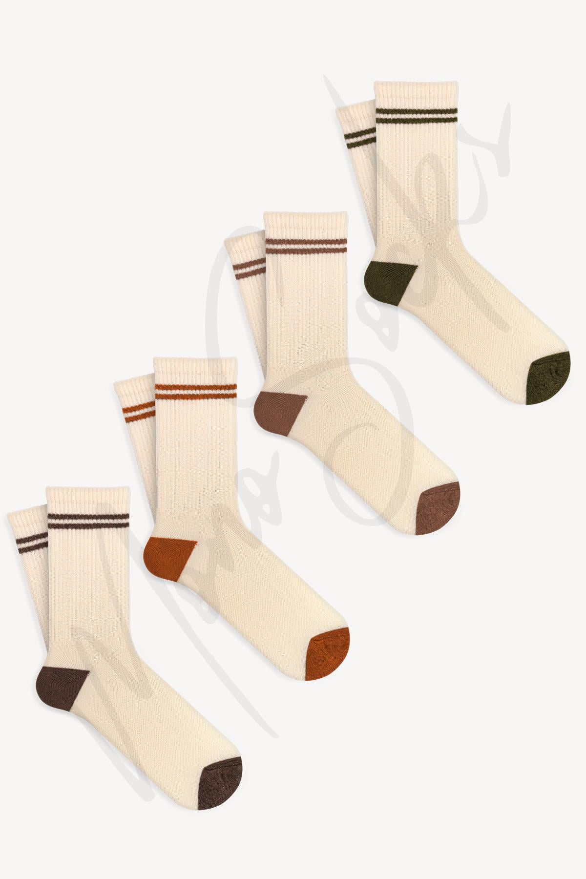  4'lü Çemberli Tenis İnce Çizgili Çorap - Desenli Pamuklu Çoraplar - Mono Socks - Özel Tasarım Çoraplar