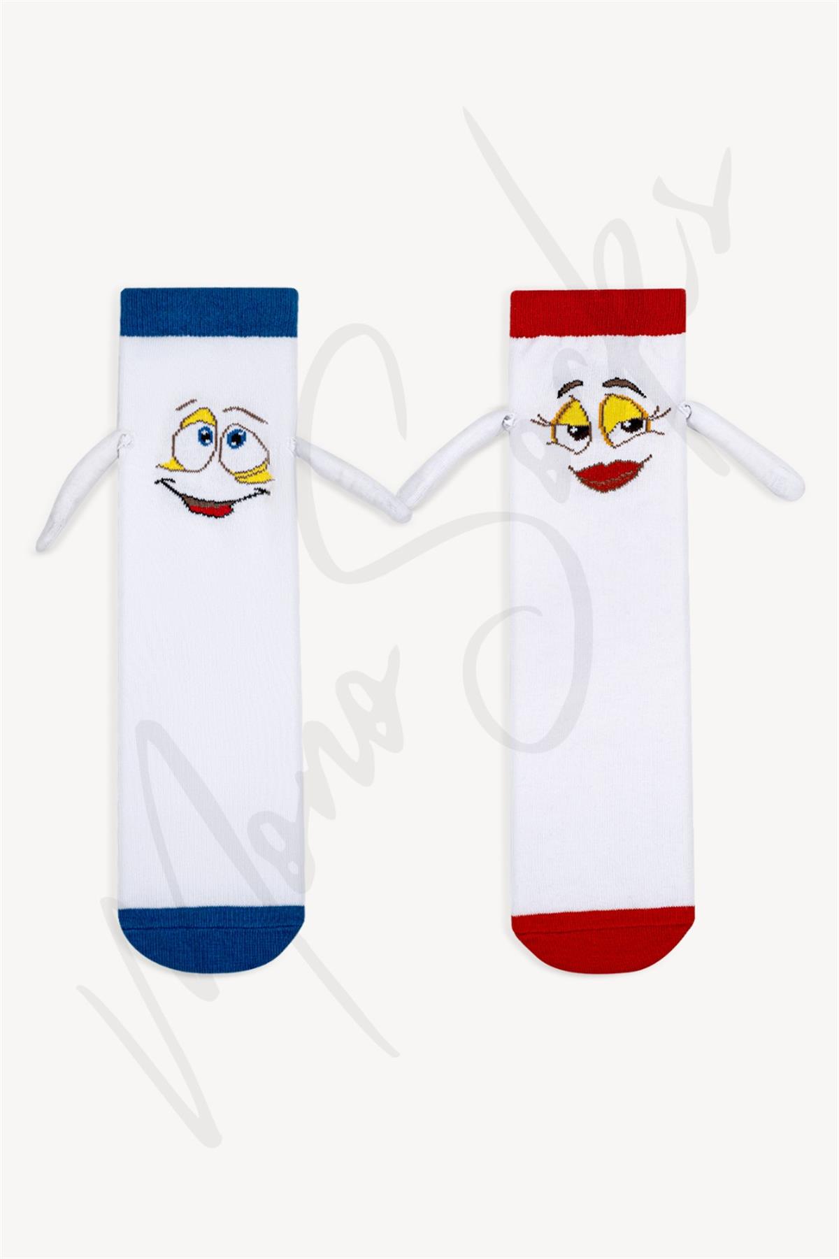 2'li Mıknatıslı Elele Tutuşan Sevgili Çift Çorap - Desenli Pamuklu Çoraplar - Mono Socks - Özel Tasarım Çoraplar