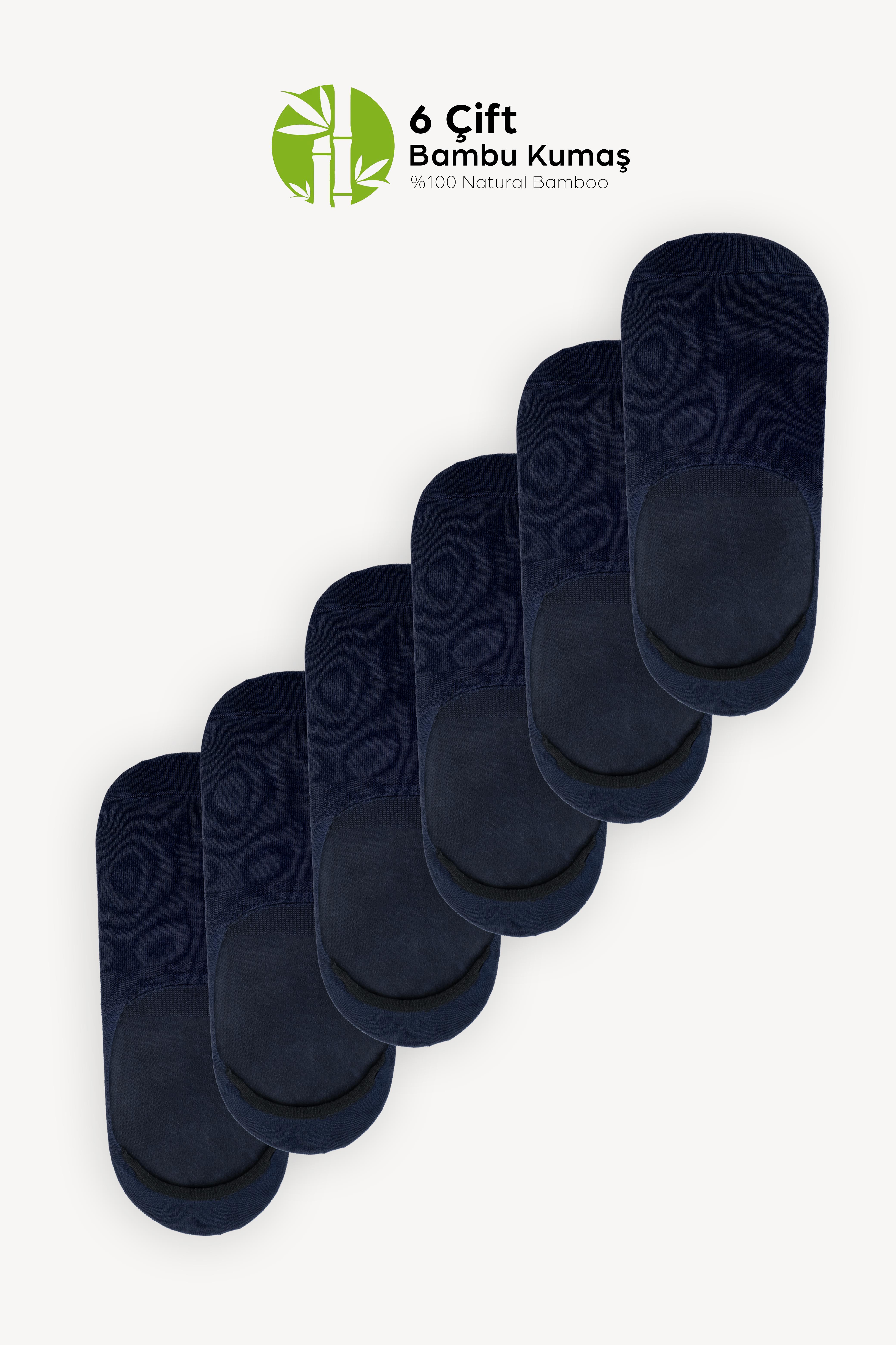 Bambu Kumaş 6'lı Babet Çorap Lacivert - Desenli Pamuklu Çoraplar - Mono Socks - Özel Tasarım Çoraplar