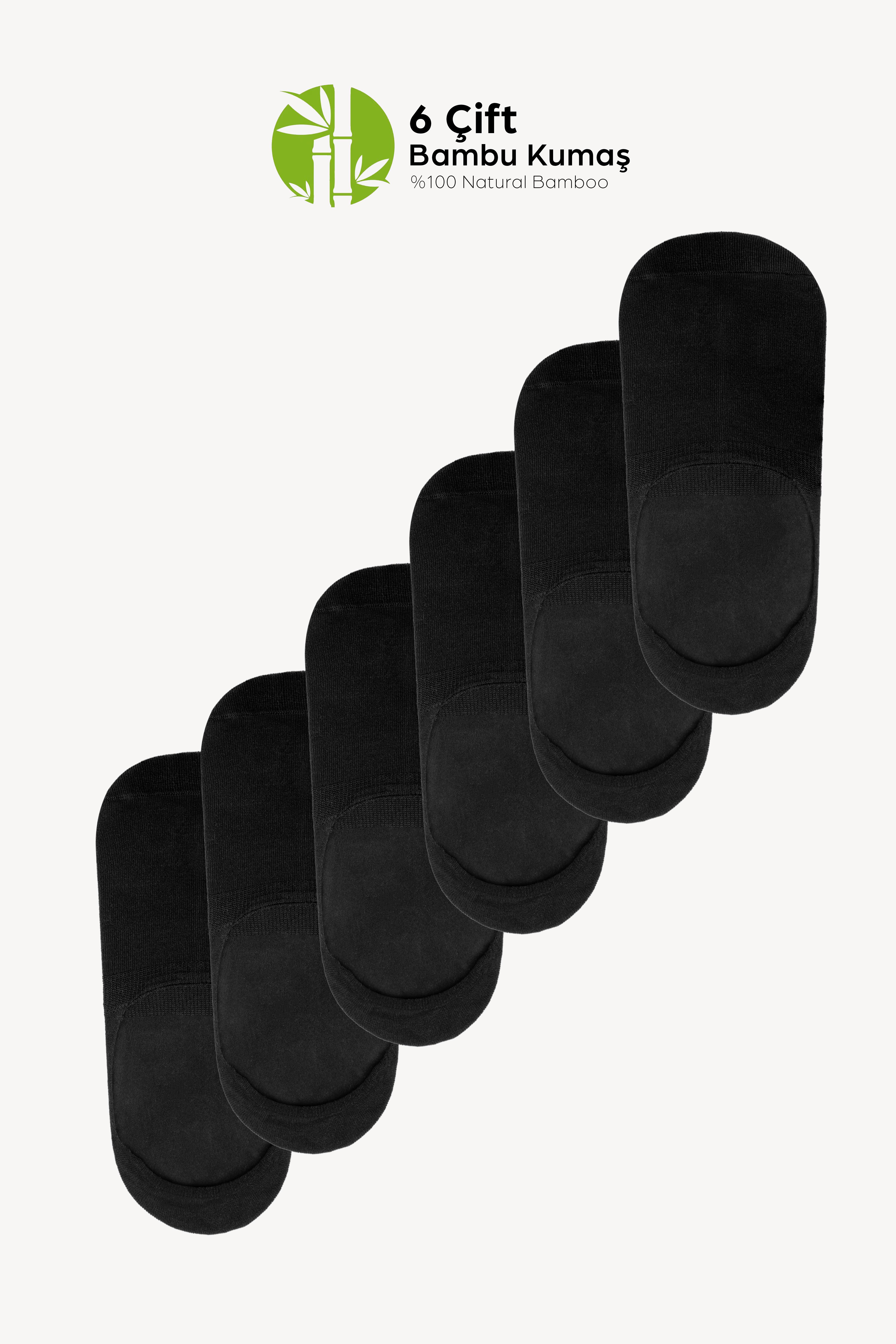 Bambu Kumaş 6'lı Babet Çorap Siyah - Desenli Pamuklu Çoraplar - Mono Socks - Özel Tasarım Çoraplar
