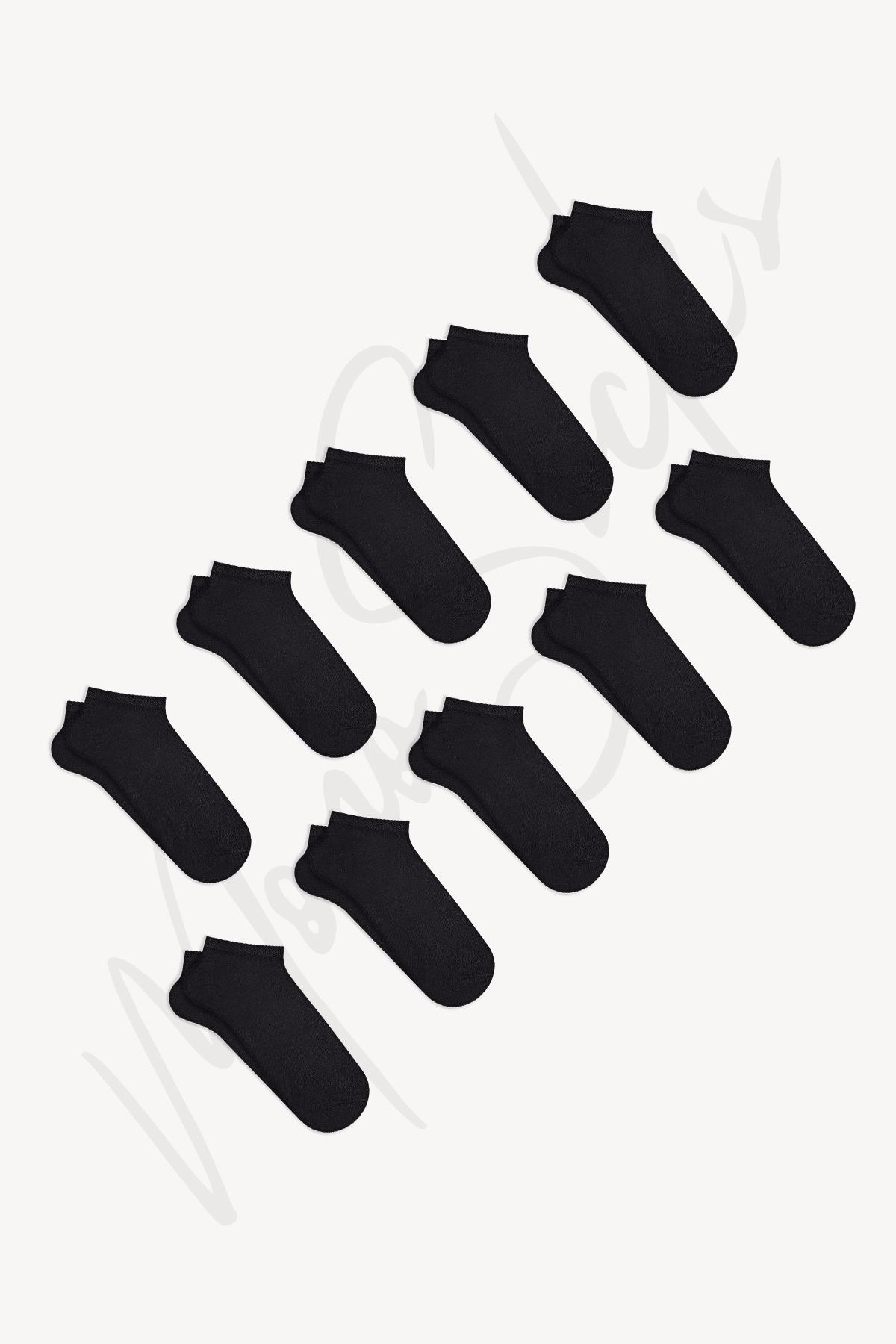 Mono Socks - 10'lu Recycle Pamuk Patik Çorap - Siyah - Desenli Pamuklu Çoraplar - Mono Socks - Özel Tasarım Çoraplar
