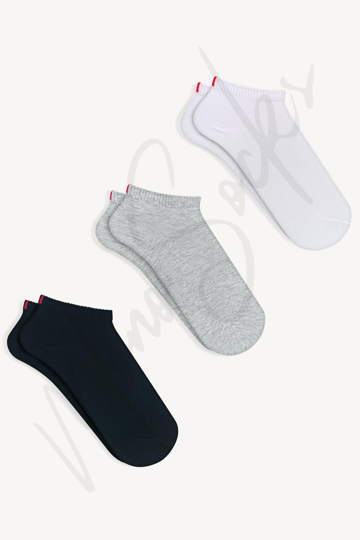 Mono Socks - 3lü Kırmızı Çentikli Dikişsiz Premium Pamuklu Çorap - Desenli Pamuklu Çoraplar - Mono Socks - Özel Tasarım Çoraplar