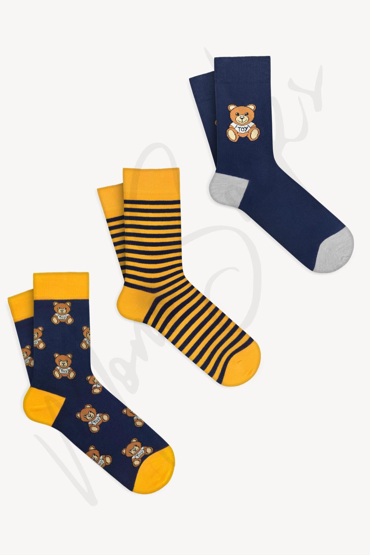 Mono Socks 3'lü Oyuncak Teddy Bear Ayıcık Desenli Çorap - Desenli Pamuklu Çoraplar - Mono Socks - Özel Tasarım Çoraplar