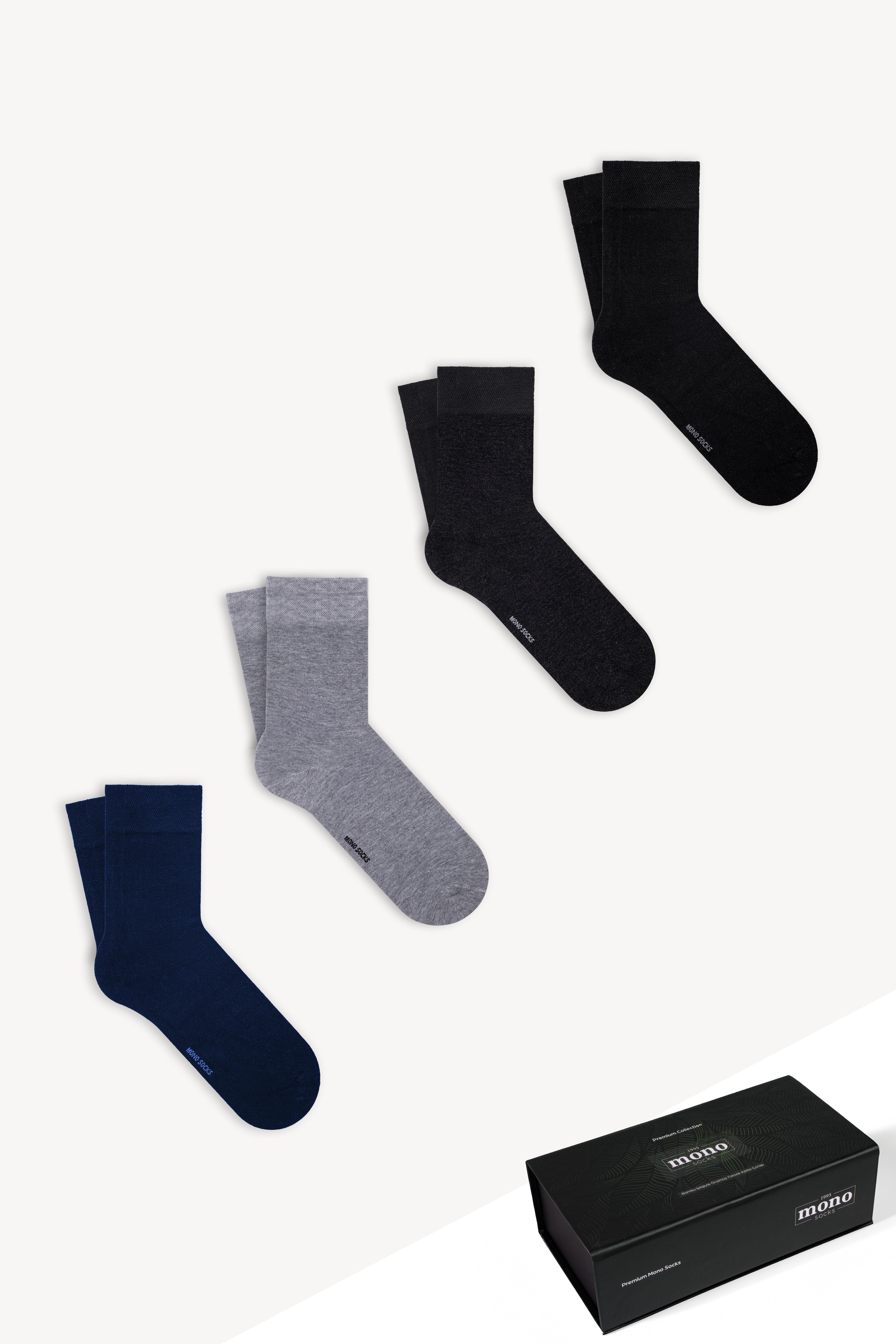 Mono Socks - 4lü Premium Kutulu Dikişsiz Düz Bamboo Mix Soket Çorap - Desenli Pamuklu Çoraplar - Mono Socks - Özel Tasarım Çoraplar