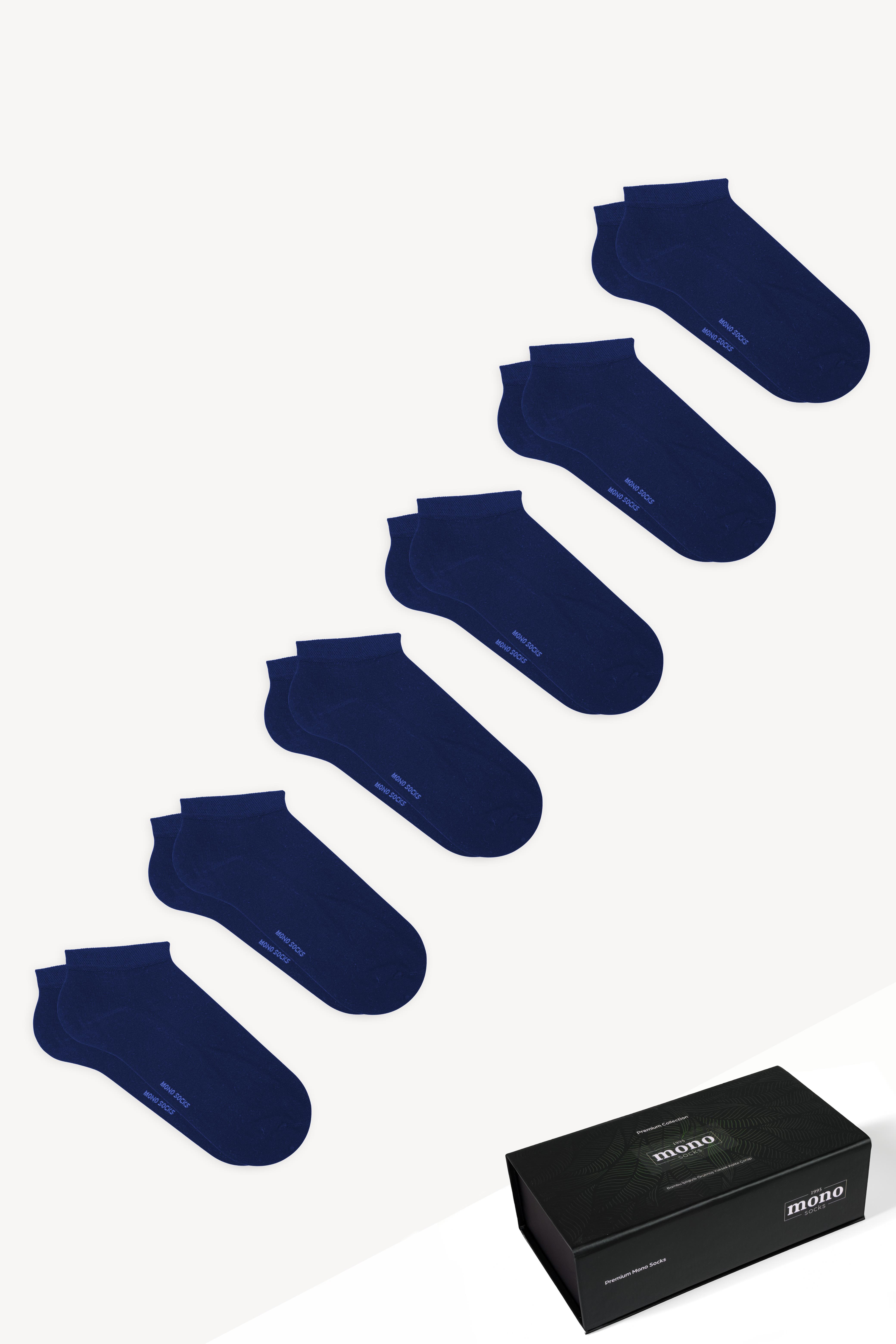 Mono Socks - 6'lı Premium Kutulu Dikişsiz Düz Bamboo Patik Çorap Lacivert - Desenli Pamuklu Çoraplar - Mono Socks - Özel Tasarım Çoraplar