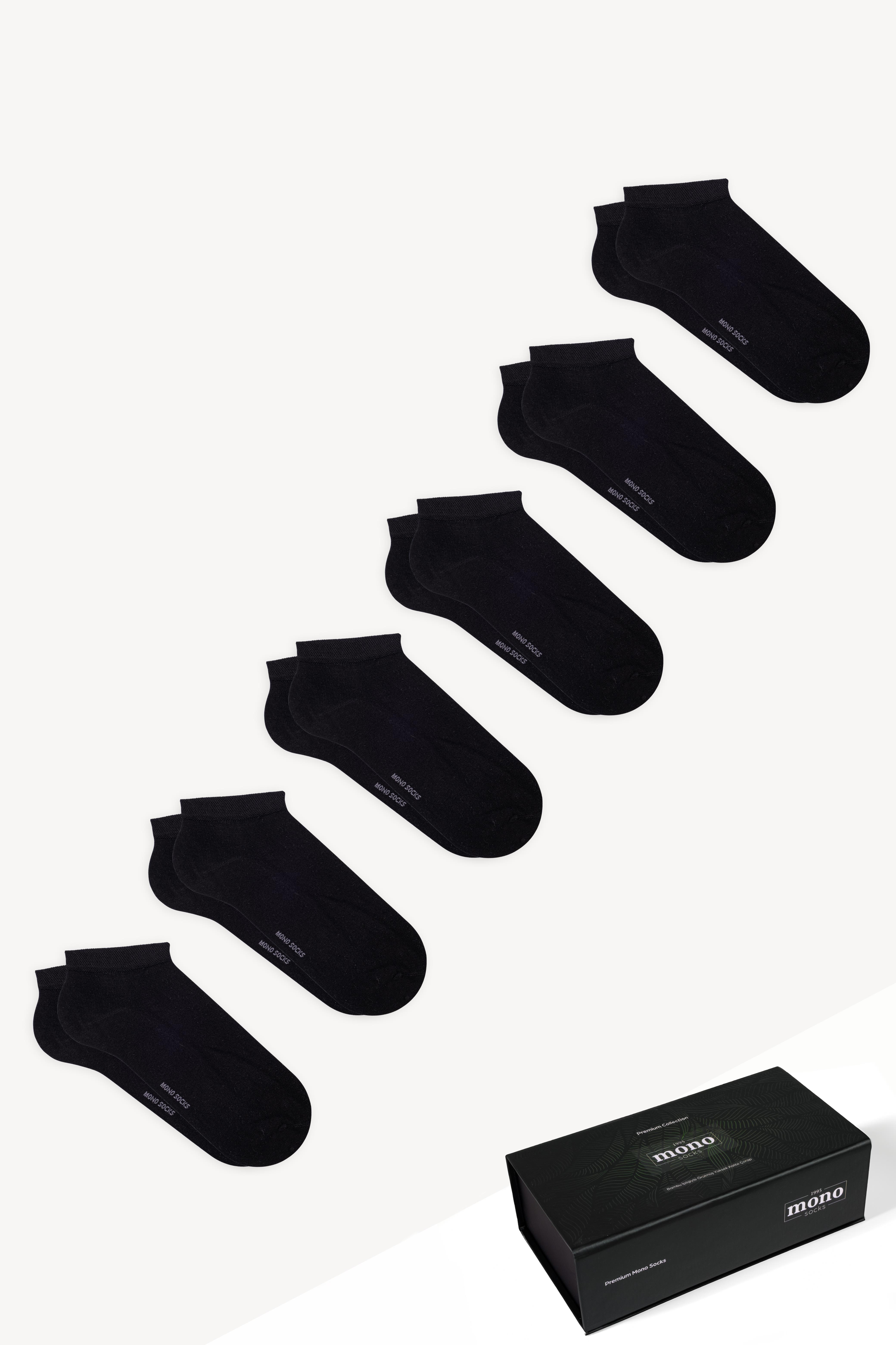 Mono Socks - 6'lı Premium Kutulu Dikişsiz Düz Bamboo Patik Çorap siyah - Desenli Pamuklu Çoraplar - Mono Socks - Özel Tasarım Çoraplar